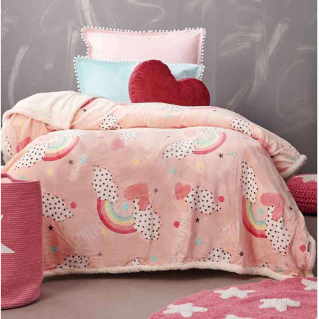 Κουβέρτα fleece με γούνα Sherpa Palamaiki Smile 110 x 140 cm