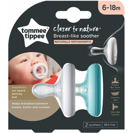 Tommee tippee πιπίλες Closer to nature Breast-like 6-18Μ, σετ των 2