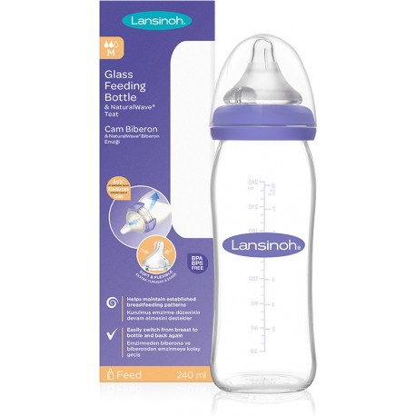 Lansinoh μπιμπερό 240 ml με θηλή NaturalWave® μεσαίας ροής 3M+