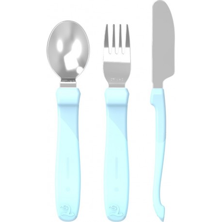 Twistshake Ανοξείδωτο σετ κουτάλι-μαχαίρι-πιρούνι Pastel Blue 12m+