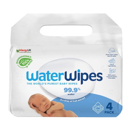 WaterWipes® βιοδιασπώμενα μωρομάντηλα 4 πακέτα 60 τεμαχίων