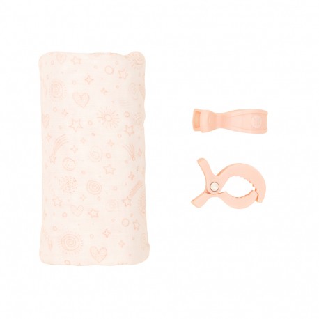 Μουσελίνα & κλιπ καροτσιού All4Ella Monkey Sweet Blush on white