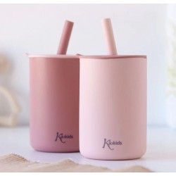 Σετ ποτήρια σιλικόνης Kiokids® με καλαμάκι 180 ml Ροζ