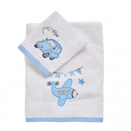 Σετ πετσέτες 2τμχ Das® Baby Fun Embroidery Λευκό-Μπλε
