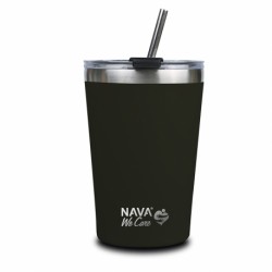 Θερμός - ποτήρι με ανοξείδωτο καλαμάκι Nava® We Care Μαύρο 450ml