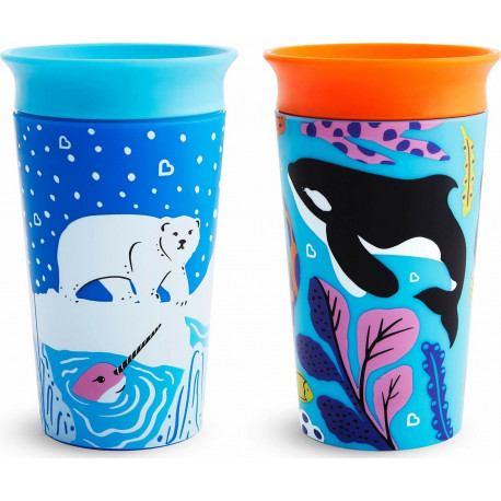 Munchkin κύπελο Miracle® 360° WildLove Sippy Polar Bear / Orca 266 ml σετ των 2