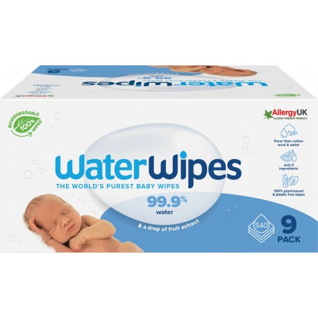 WaterWipes® βιοδιασπώμενα μωρομάντηλα 9 πακέτα 60 τεμαχίων