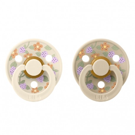 Πιπίλες Bibs® x Liberty Strawberries & Cream Ivory Στρογγυλή No1, σετ των 2