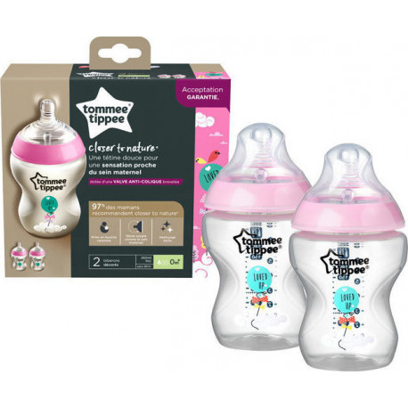 Tommee tippee μπιμπερό Closer to nature μικρής ροής 260 ml 0M+, σετ των 2