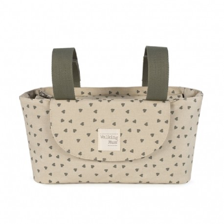 Τσάντα οργάνωσης καροτσιού Walking Mum® Poppy Olive Hearts