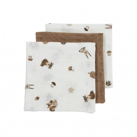 Σετ 3 λαβέτες από μουσελίνα Meyco Forest Animals Toffee