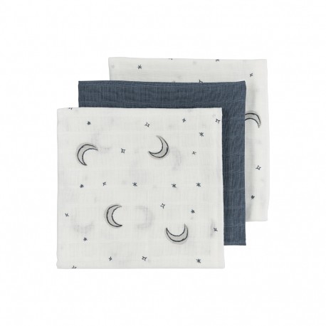 Σετ 3 λαβέτες από μουσελίνα Meyco Moon Indigo