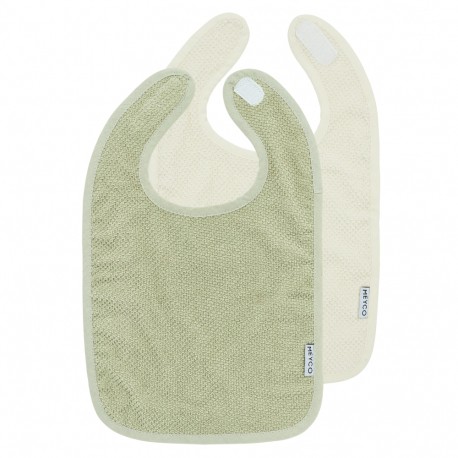 Σετ 2 βαμβακερές σαλιάρες popcorn με velcro Meyco Natural/Soft Olive