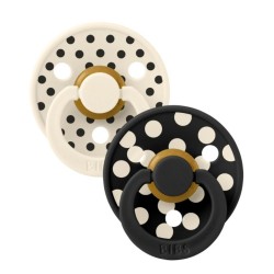 Πιπίλες Bibs Studio Collection Polka Dot Ivory/Black Στρογγυλή No2, σετ των 2