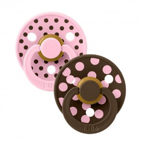 Πιπίλες Bibs Studio Collection Polka Dot Mocha/Baby Pink No2, σετ των 2