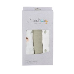 Σετ δώρου 3 πάνες αγκαλιάς Mon Baby Safari Olive 80x70 cm
