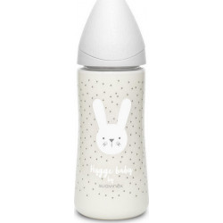 Suavinex μπιμπερό Hygge Baby Grey Rabbit με θηλή Round φαγητού 360 ml 4M+