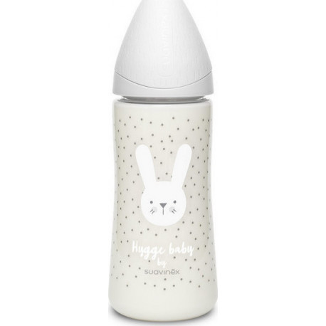 Suavinex μπιμπερό Hygge Baby Grey Rabbit με θηλή Round φαγητού 360 ml 4M+